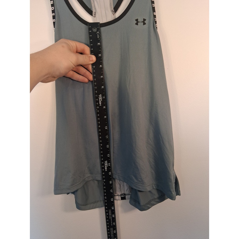 [Sporty] Under Armour HeatGear Racerback Tank Top Women XS Slate Blue Taped Logo - Picture 6 of 6